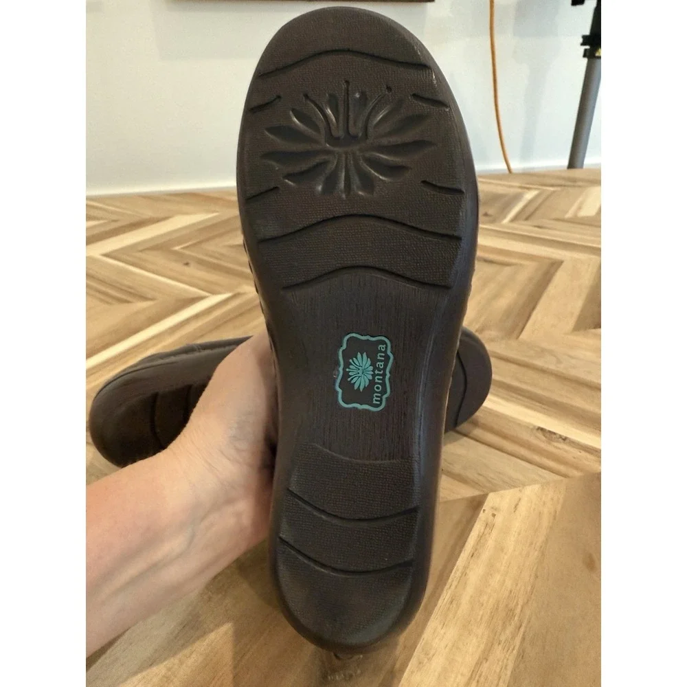 Montana Artisan Crafted Brownwood Leather Flats Shoe WMNS 10 Button Boho Cottage